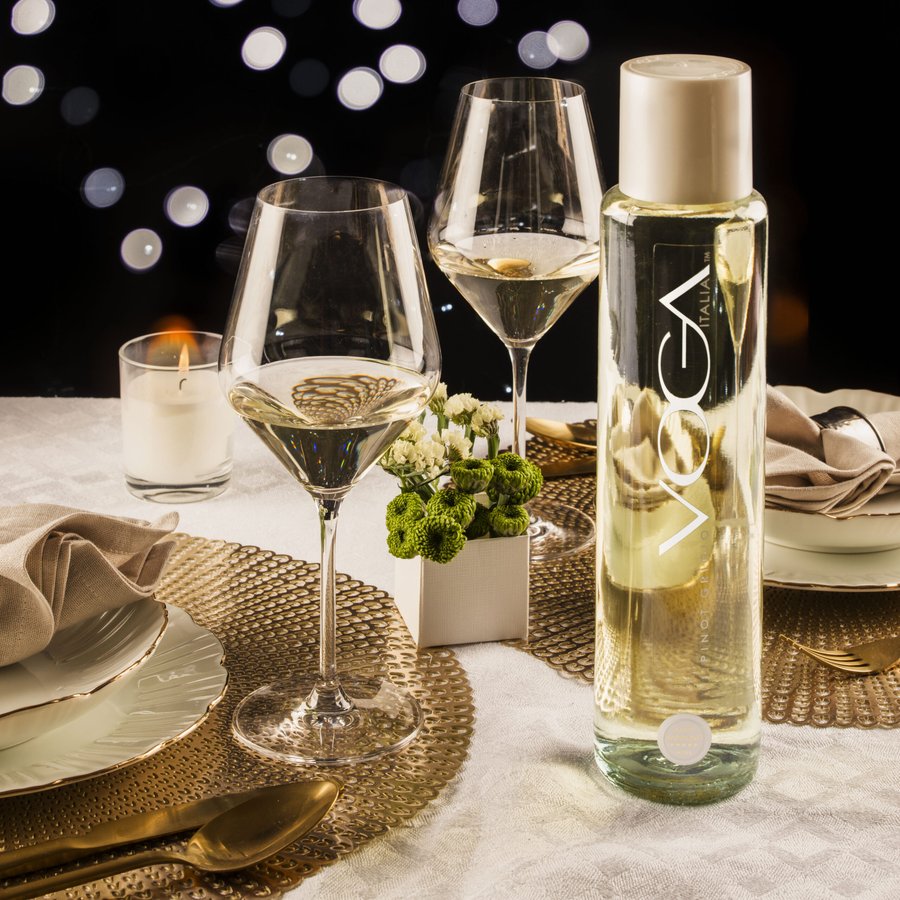A table set with VOGA Pinot Grigio