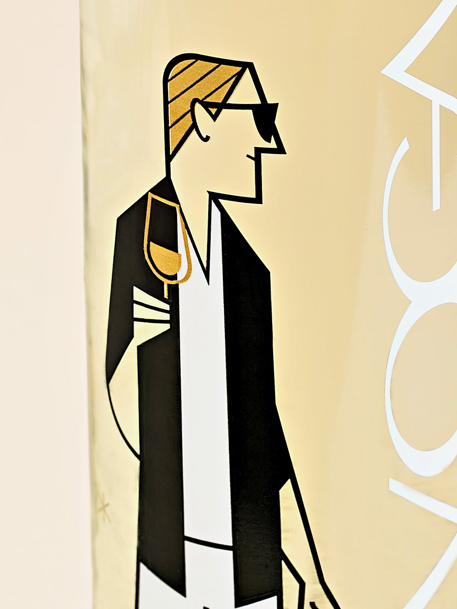 Close-up of the male illustration on the 20th Anniversary bottle